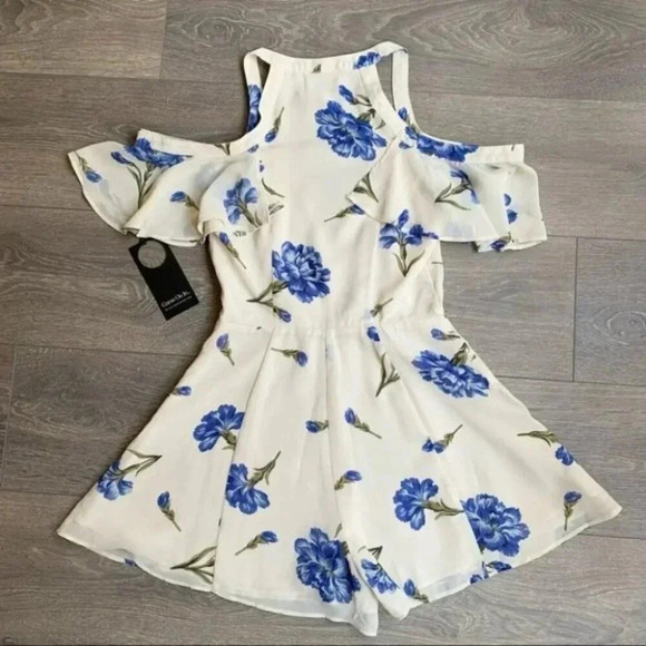 Revolve Privacy Please Leon Romper Floral Cold Shoulder Cream Purple Size Small - Picture 15 of 16